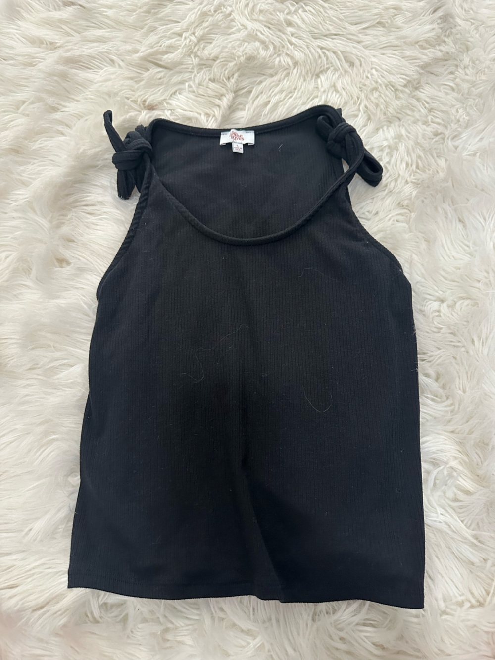 Love Black Ribbed Tie-Shoulder Tank